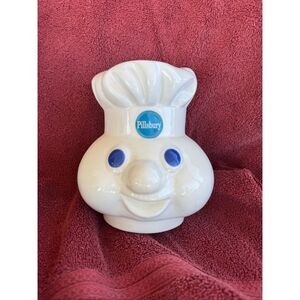 Pilsbury Doughboy ceramic cream glossy cookie jar head 90s blue eyes